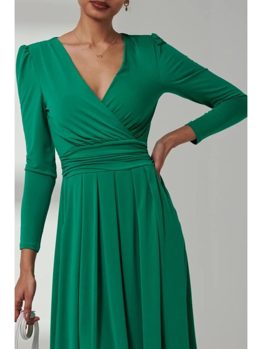 Talbots Wrap Dress Size Small Petite Green 3/4 Sleeves V Neck Tie Waist Belt